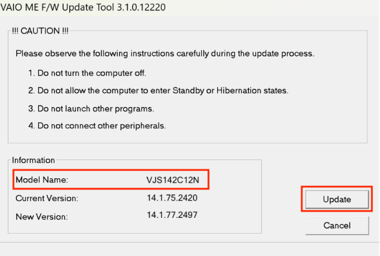 “Intel® ME Firmware Ver. 14.1.77.2497” Update Program - VAIO Support